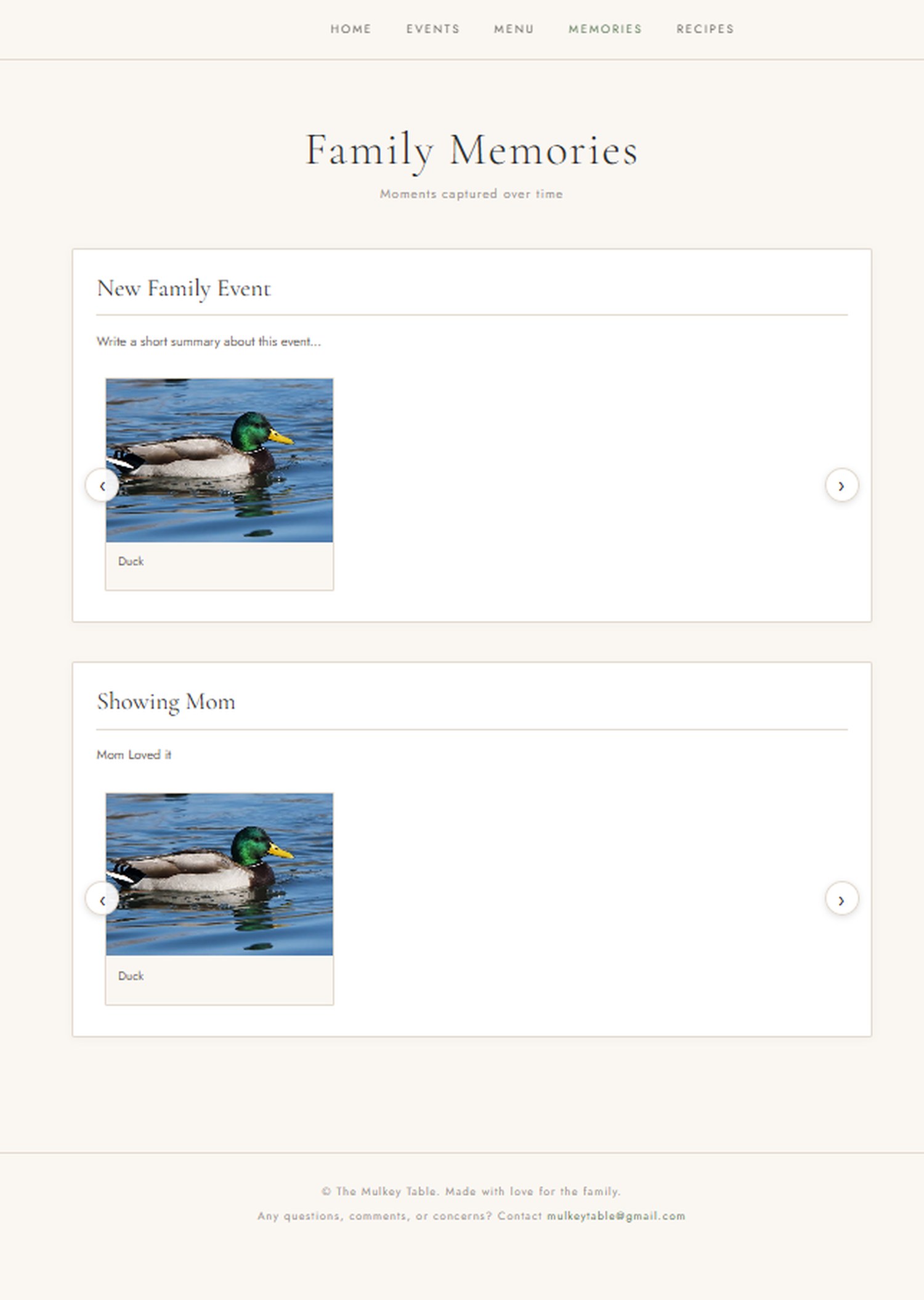 The Mulkey Table memories page