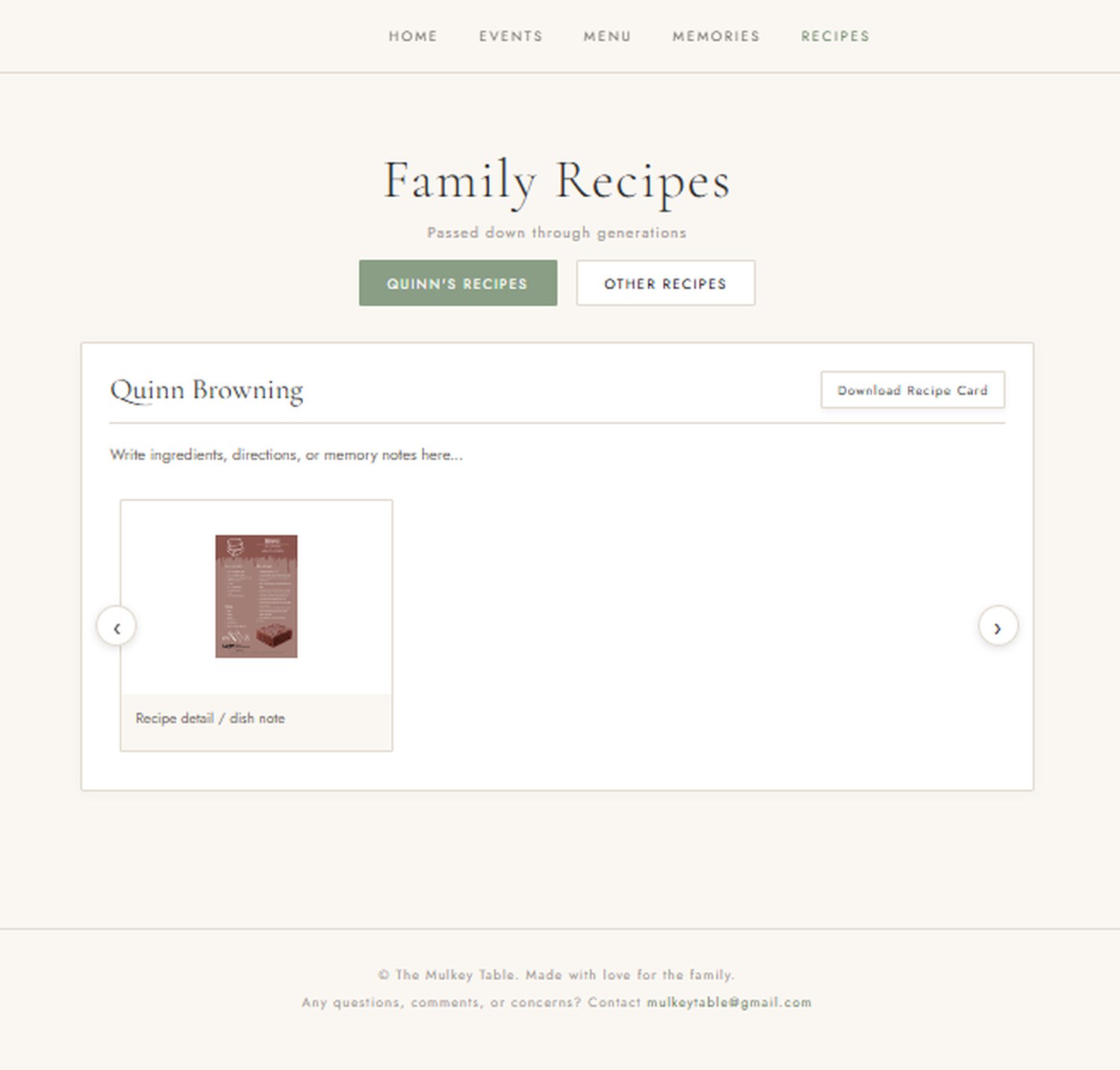 The Mulkey Table recipes page