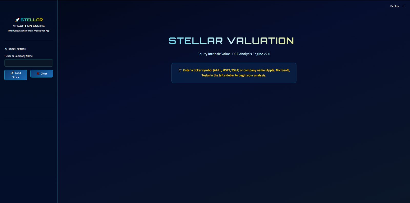 Stellar Valuation homepage screenshot
